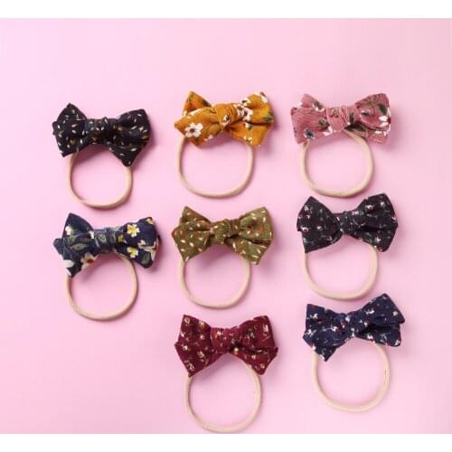 4inch 1pcs Corduroy Plaid Hair Bows Hair Clip Skinny Nylon Headbands Newborn Baby Girl Kid Headware Hair Accessories
