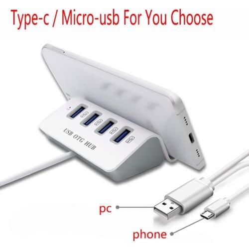 4 Port USB OTG HUB and Dock Type C and Micro USB OTG USB 2.0 Hub for Smart Phone Tablet PC Laptop with Holder
