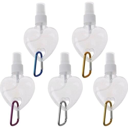 5Pcs 50ml Reusable Portable Heart Spray Bottle Hand Sanitizer Travel Small Size Mister Bottle Holder Keychain Carriers
