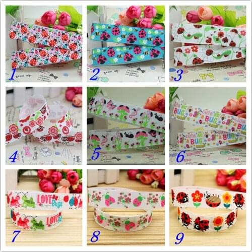 7/8'' Free shipping flowers ladybug printed grosgrain ribbon hairbow headwear party decoration diy wholesale OEM 22mm S260