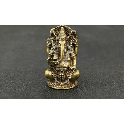 Antique Handmade solid Brass Buddha Statue Tathagata Elephant God Ganesha craft ornament Miniature desktop decoration p0955