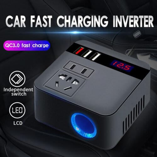 Car Inverter 12V/24V 220v 150W Cigarette Lighter Power Supply Inverter Adapter with USB Charger Fast Charging Car Power Inverter