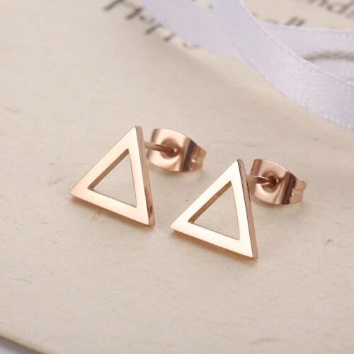 Fashion Jewelry Rose Gold Geometric Triangle Stud Earrings For Women Charm Stainless Steel Earrings Special Birthday Gift