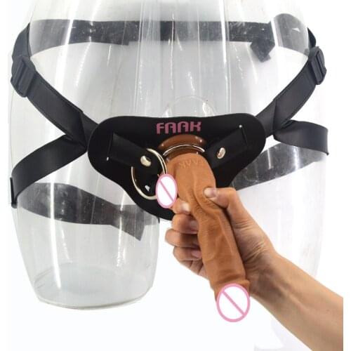 FAAK Lesbian leather strap on dildo soft silicone realistic penis harness pants adult game sex toys for women couples sex shop