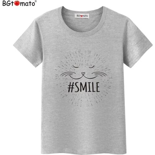 BGtomato T shirt sweat smile cat shirt Creative design hot sale t-shirt women Cool summer new fashion tshirt women