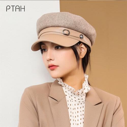 [PTAH] Fashion Octagonal Flat Caps For Women Girls Beret Artist Hats Autumn Winter Casual Versatile Caps Vintage Beret Hat Cap