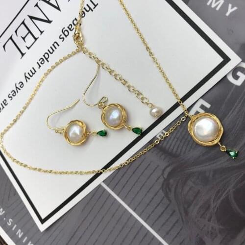 Fashion Crystal Jewelry Necklace Set with Baroque Pearl Earrings and Necklaces for Women Wedding Party Accessories Kids Girls