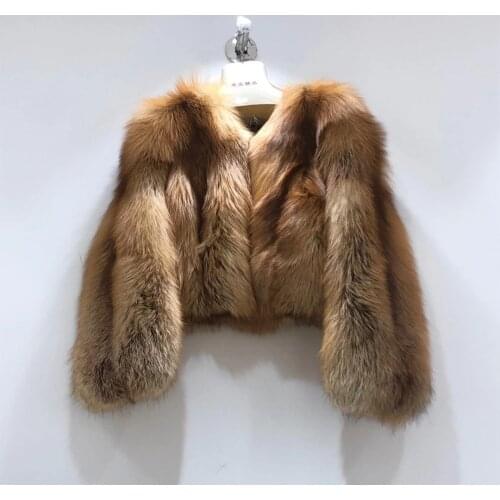 Rf20134S Short Style Winter Womens Luxury Whole Leather Real Red Fox Fur Coat Round Collar
