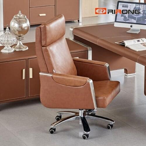 Big Boss Luxury Home Office Executive Manager Brown Leather Movable Swivel Office Chair Meeting Conference Chair