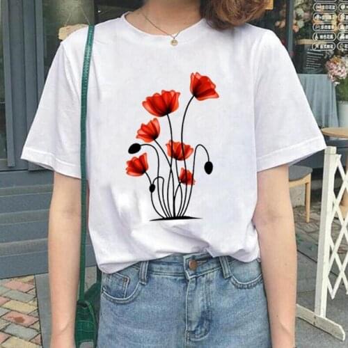 Summer Short Sleeve Tee Shirt Femme Harajuku T-shirt Fashion Flower Girl Cute Print T Shirt Women Tops Casual Camiseta Mujer