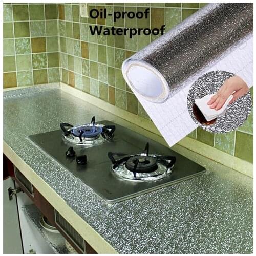 Kitchen Stove Aluminum Foil Oil-proof Stickers Anti-fouling High-temperature Self-adhesive Croppable Wall Sticker 40*100cmA30718