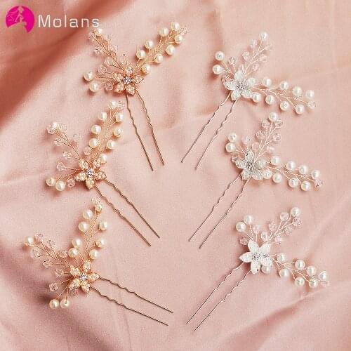 Molans Luxury Hairpin For Women Hair Combs Headdress Pearl Hair Clips Bridal Wedding Crown Elegant Hair Accessories Bridal Tiara