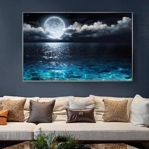 Moon Clouds Sea Canvas Painting Wall Art Prints Poster for Living Room Modern Landscape Cuadros Home Decor