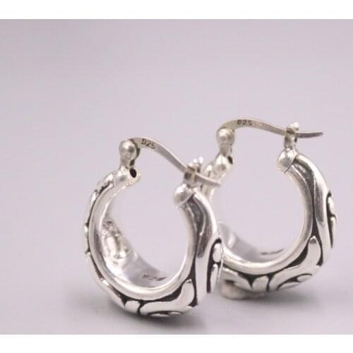 Genuine Real 925 Sterling Silver Floral-Pattern Hoop Earrings 0.78inch Length