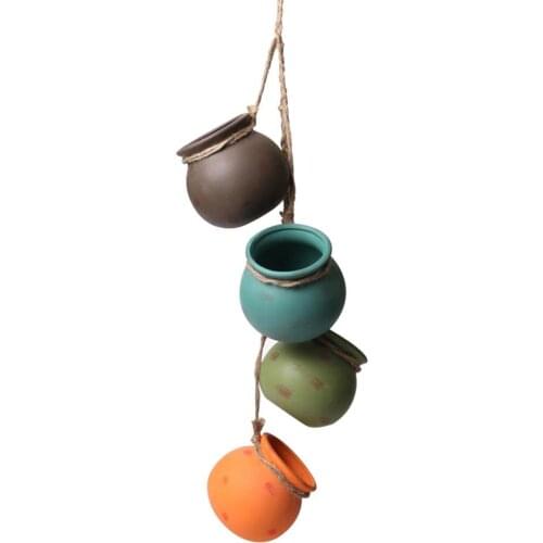 New Tied Hemp Rope Wall Hanging Succulents Plant Flower Pot Creative Ceramic 4PCS Flower Pot
