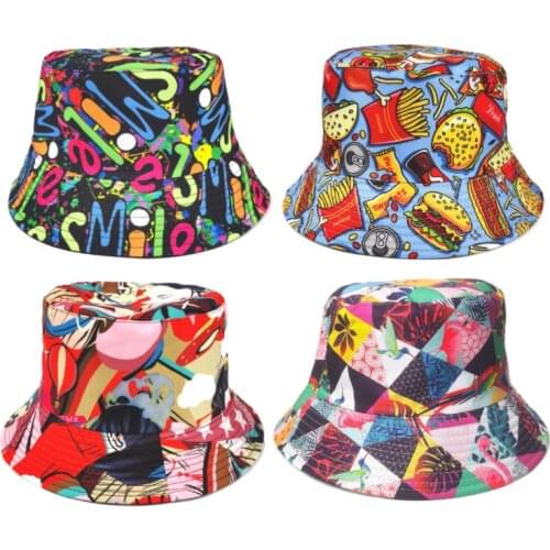 2021 Graffiti Hamburger Fries Bucket Hat For Men Women Outdoor Hip Hop Foldable Bob Fisherman Hat Travel Gorros Panama Sun Hat