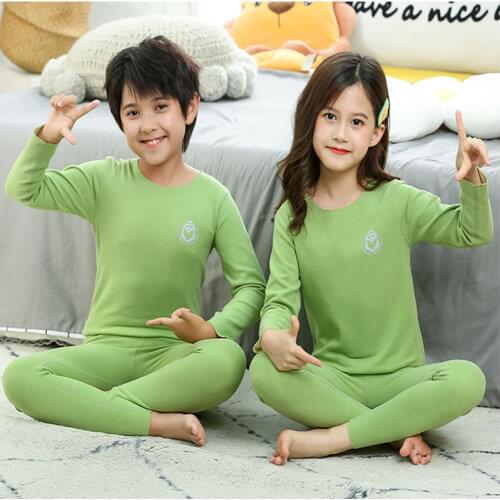 Children Boys Pajamas Set Baby Girls Nightwear 2021 Autumn Fleece Underwear Suits Avocado Green Kids Clothes Teens Pyjamas 2pcs