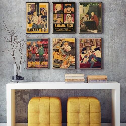 BANANA FISH Bar Cafe Wall Art Decoration Wall Stickers Japanese Popular Anime Retro Kraft Paper Poster