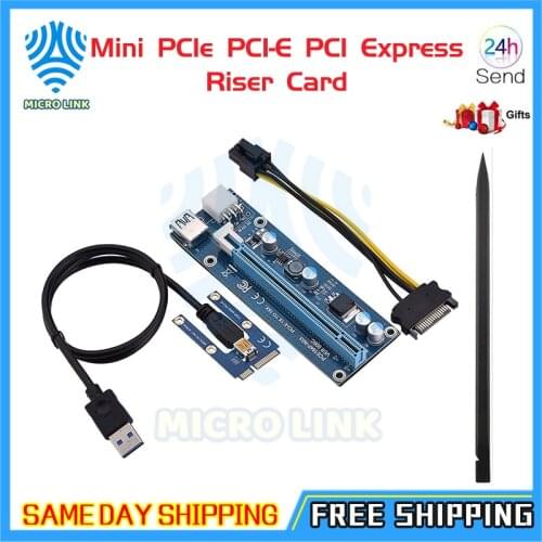 Mlc Mini PCIe PCI-E PCI Express Riser Card to PCIE Extender 16X SATA to 6Pin IDE Molex Power Cable for BTC ETH Litecoin Miner Mi