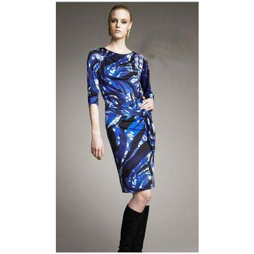 Casual Dress Top Fasion Real Freeshipping Silk Cotton Straight Vestido 2017 Elegant Print Knitted Elastic Belt One-piece Dress