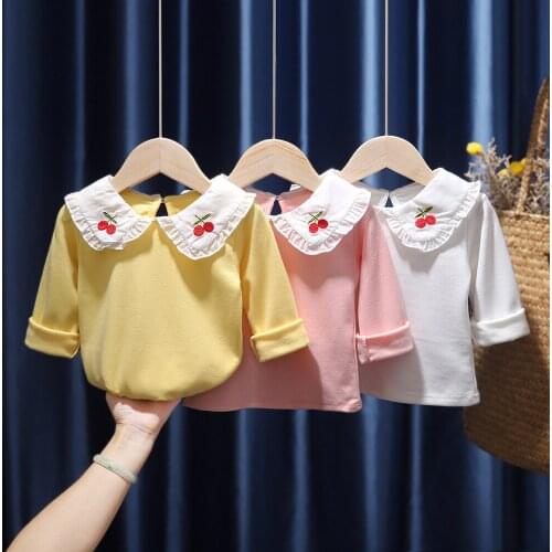 Baby Kid Girls Pullover Tops Long Sleeve Blouse Cotton Ruffle Tee Spring Autumn Casual Bottoming Shirt Tops Wholesale