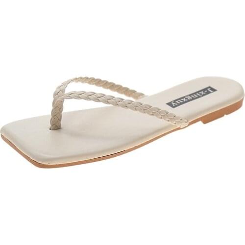 Flip Flops Beach Slippers Women Shoes Woman 2021 New Summer Slipper Square Toe Ruffles Slides Flat Slippers Fashion Shoes