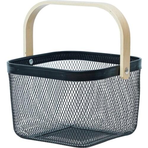 Nordic portable household metal storage basket fruit snacks sundries bathroom macaron color storage basket shopping bask