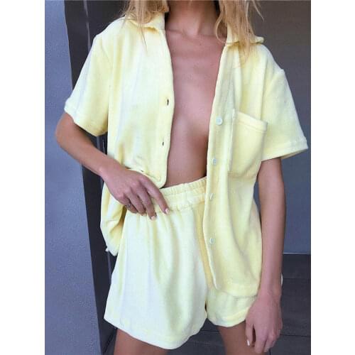 Tossy 2021 Casual Tracksuit Women Two Piece Sets Outfits Oversized Shirt Tops And High Waist Shorts Set Homewear Summer New