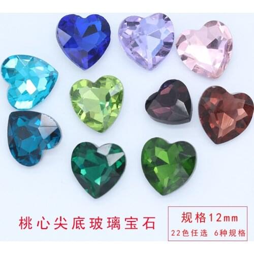 20p 12mm Heart color pointed foiled back strass stone faceted crystal glass rhinestones Kids Toy Counter display jewelry beads