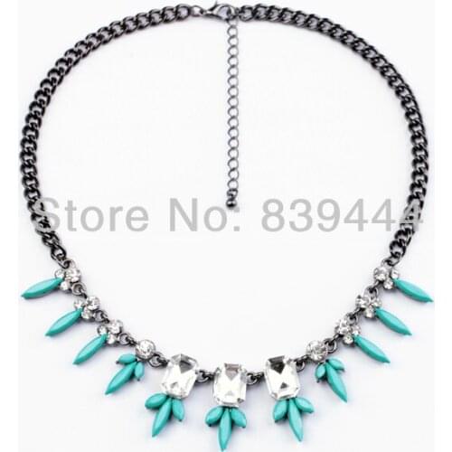 Sweet Girl Retro Long Blue Drop Crystal Antique Gold Necklace