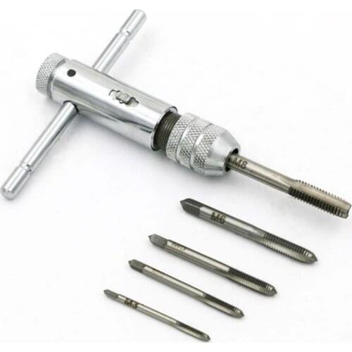 T-Type Thread Tap Reamer Ratchet Tap Wrench Reamer with 5Pc Thread Tap