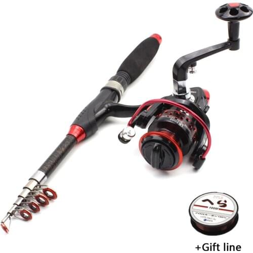 1.2m1.5m1.9m2.1m telescopic fishing rod and 2000 reel set carbon Portable Travel pocket pole Children rod Fishing combination