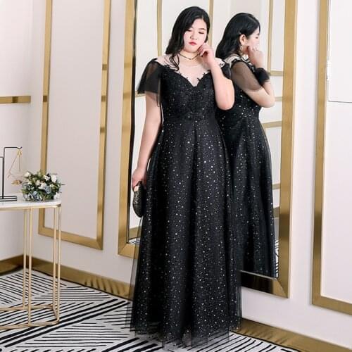 Evening Dresses A-line Lace V-Neck Short Sleeve Elegant Beads Bling Women Party Dress Floor-length Plus Size Formal Gowns D422
