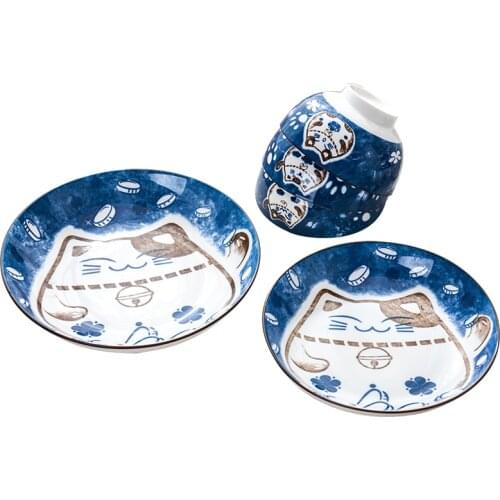 Japanese cartoon ceramic tableware dining bowl househld plate personality lovely creative ceramic dish set fortune cat suit