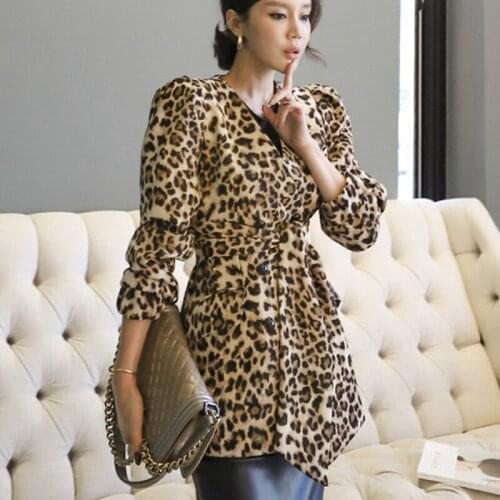 New arrival comfortable fashion double breasted high quality solid fresh simple wild vintage elegant leopard v-neck jacket