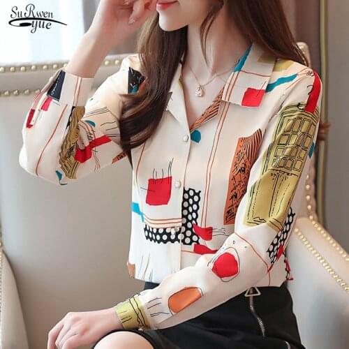 2021 Casual Loose Cardigan Vintage Chiffon Women Blouse Tops New Long Sleeve Printed Blouse Women Shirt Chemisier Femme 7106 50