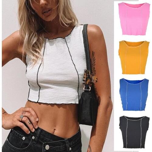 Jocoo Jolee Women Summer Sexy Hit Color Patchwork O-Neck Skinny Tank Top Sleeveless Screw Thread Casual Sweet Solid Vest