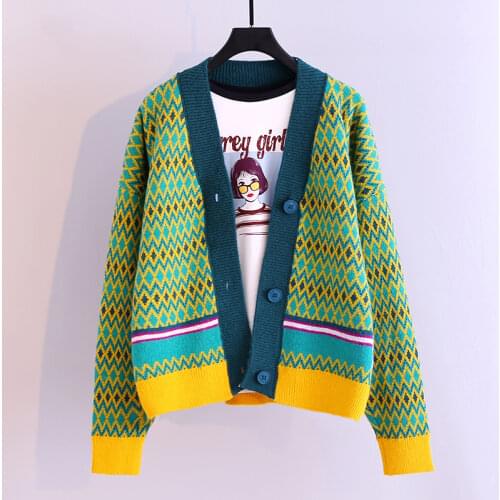 Knitwear sweater coat spring and Autumn New Korean button cardigan womens loose color matching outer coat