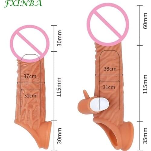 FXINBA Liquid Silicone Penis Sleeve Extender Vibrator Large Cock Sleeve Dick Enlargement Reusable Condom Vibrator Men Sex Toy