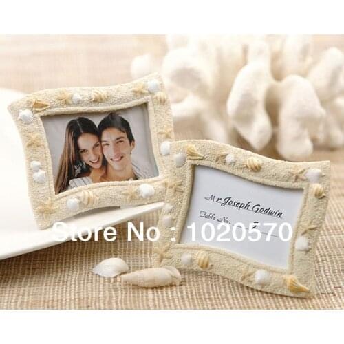 12pcs/lot Hot sell Factory price 'Seaside' Sand and seashell Place Card Holder Photo Frame Wedding Favors Free Shipping