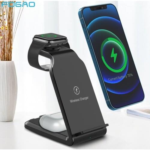 3 in 1 Wireless Charger Stand 15W Qi Fast Charging Dock Station for Apple Watch 6 iWatch AirPods Pro For iPhone 12 11 XS XR X 8