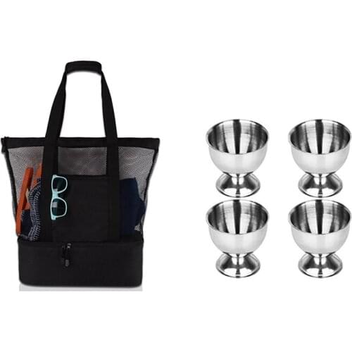 4Pcs Spring Wire Tray, Boiled Egg Holder with Mesh Refrigerator Compartment Oversized Zipper Closed Beach Tote Bag