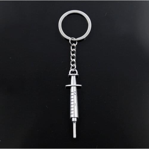 Fashion Keychain 62x6mm Doctor Syringe Pendants DIY Men Jewelry Car Key Chain Ring Holder Souvenir For Gift