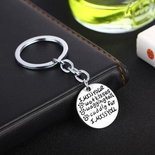 12PC Wholesale Pet Paws Prints Memorial Keyring I Miss Your Wet Kisses Keychain Dog Lovers Gift Key Chain Family Friends Jewelry