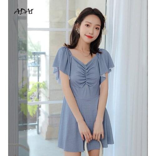 One-Piece Swimsuit Women Swimwear With Ruffles Bathing Suits 2021 Push Up Bikini Skirt Suits Monokini Summer Beachwear 4 Colors