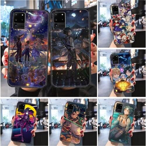 Genshin Impact Game xiao mona Phone case For Samsung Galaxy Note 4 8 9 10 20 S8 S9 S10 S10E S20 Plus UITRA Ultra Frosted black