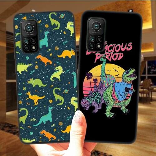 Funny Cartoon Cute Dinosaur Phone Case For Xiaomi Mi 10T Lite 10 Ultra Redmi Note 9S 7 8 9 Pro 8T Black Soft Silicone Cover