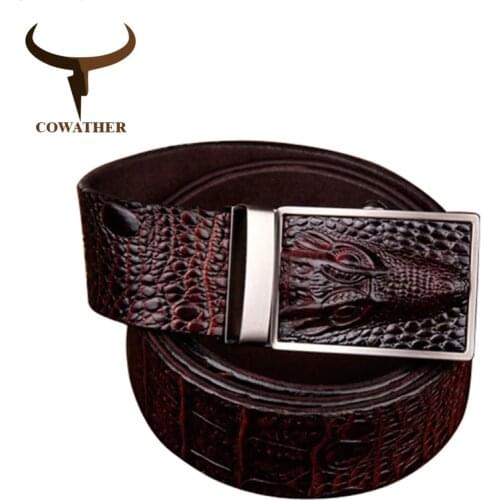 COWATHER 2019 good quality cow genuine leather belts for men alligator pattern automatic buckle mens belt original brand ey01