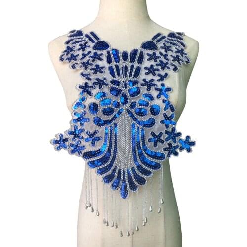 Flower Sequin Collar Lace Fabric Patch Tassel Beads Embroidery Sew On Appliques Patch For Dress Diy Costume clothing Accessories