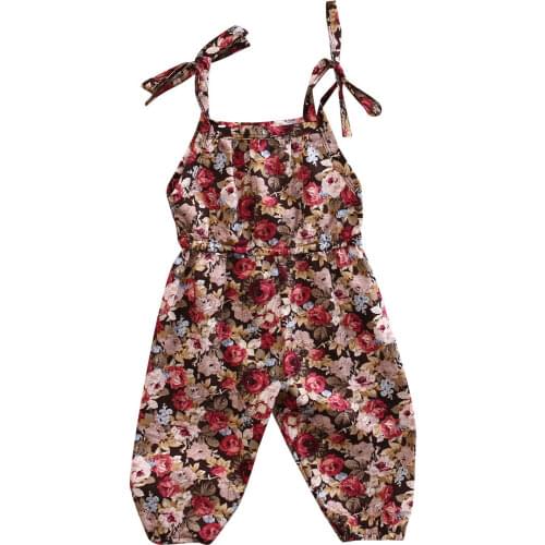Newborn Toddler Infant Baby Girls Clothes Flower Print Romper Jumpsuit Sleeveless Sunsuit Clothes 0-3T